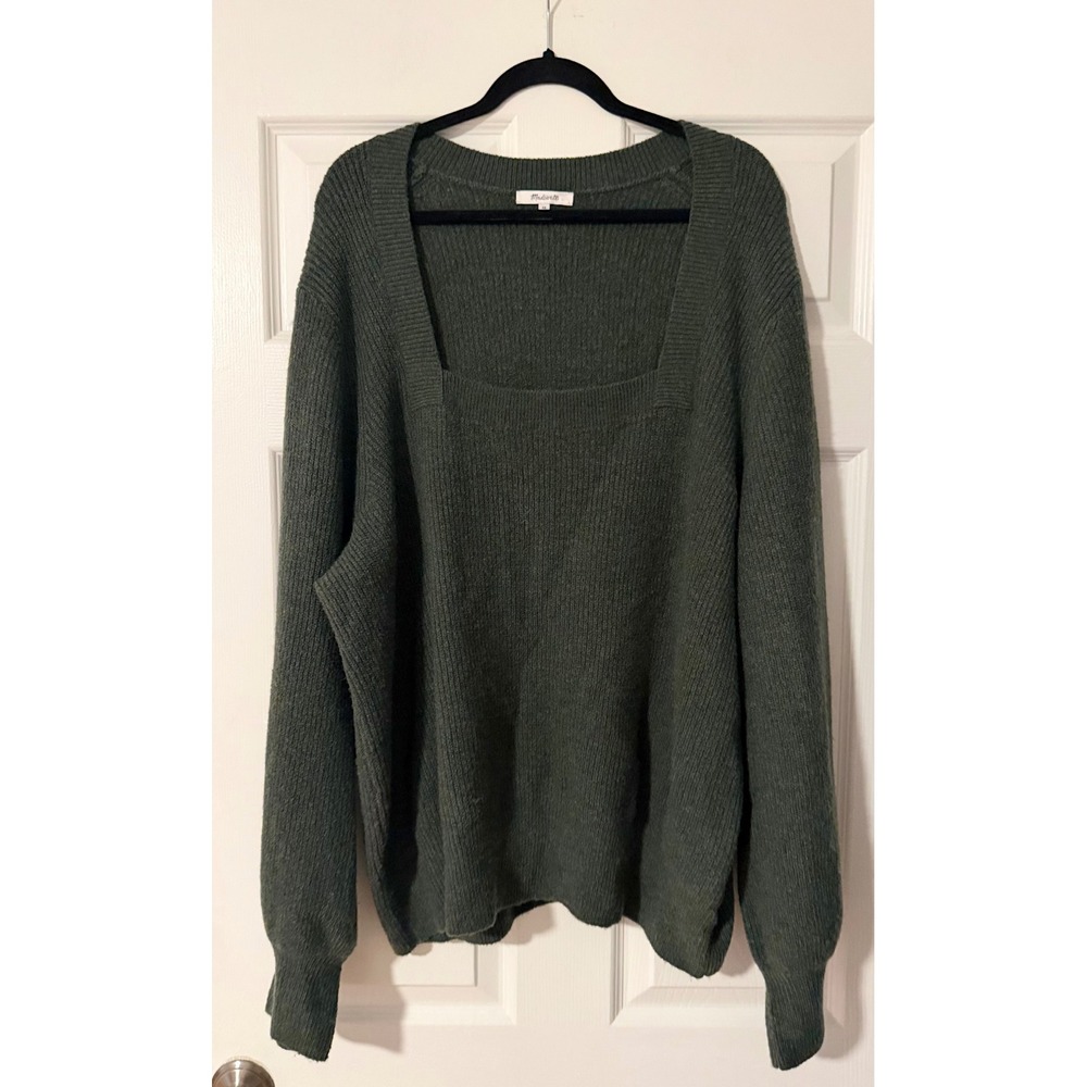 Madewell Sweater Women's Plus Rib Square Neck Wool Blend Green Cozy‎ Sweater 4X.